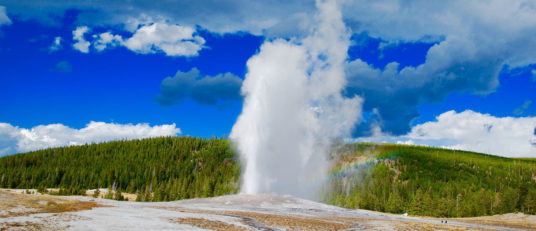 Geyser spewing at Yellowstone National Park